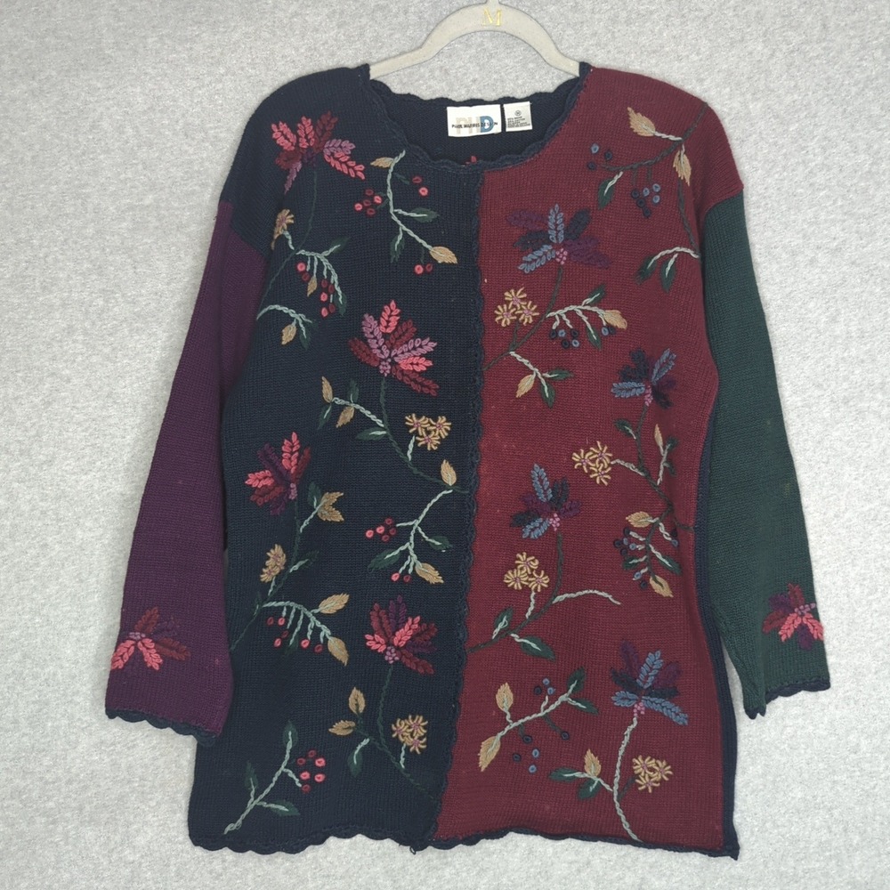 Paul Harris‎ Design Embroidered Floral Knit Sweater Multicolor Women's